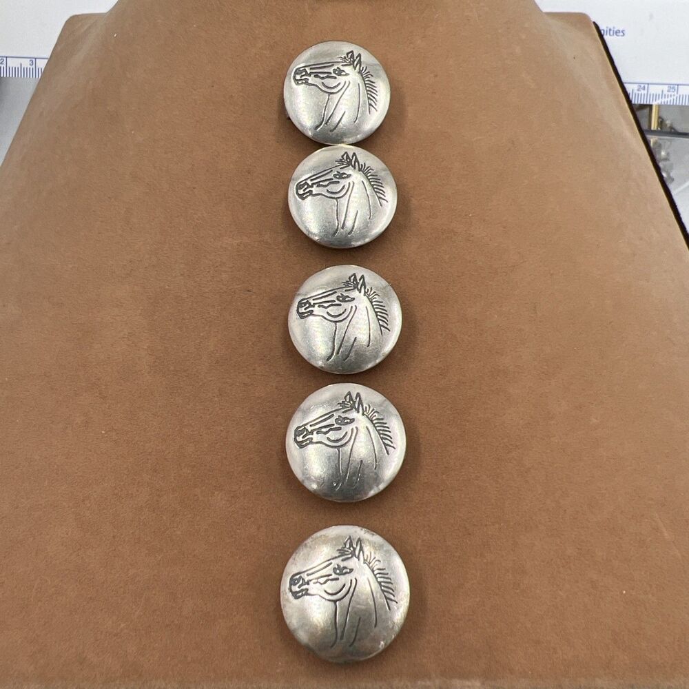 Set Of 5 Sterling Silver Button Covers Western Native American Horse Vintage